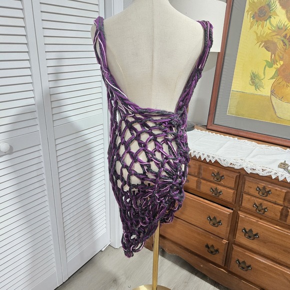 Asymmetric Purple Chunky Crochet Open Weave Net Dress Rave Fairy Goth Grunge - Picture 2 of 5